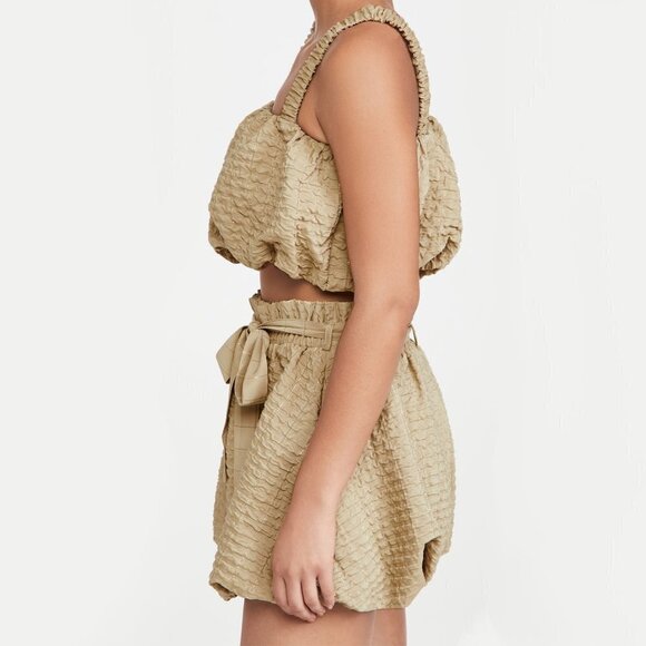 NWT Endless Rose tan brown & metallic thread accent bubble crop top & shorts set - Picture 11 of 16